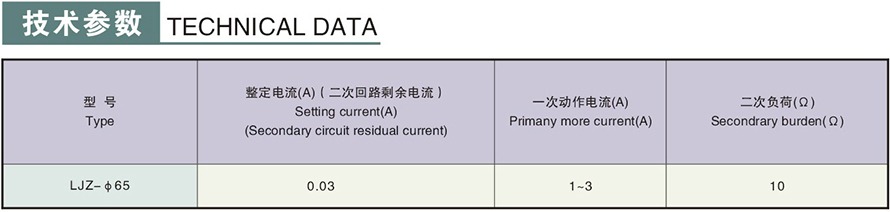 LJZ-φ75型零序電流互感器技術參數(shù)